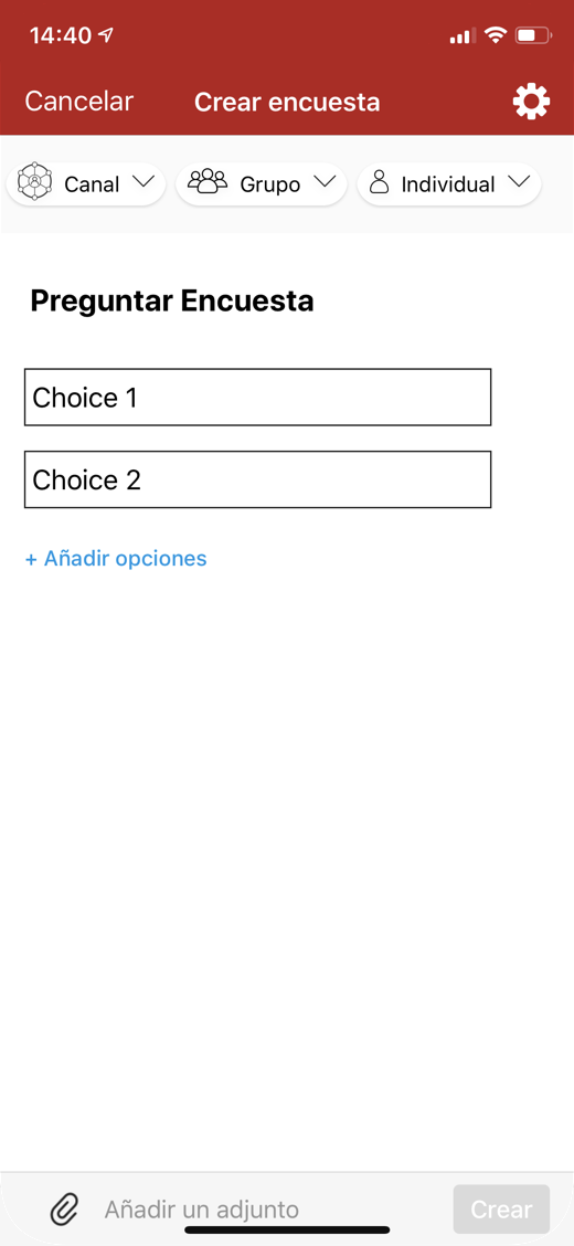 Poll editor, with the audience selector for a channel, a group or one person