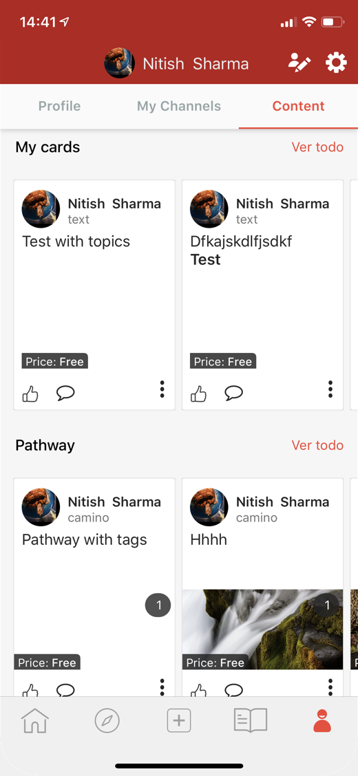 Profile, with the cards and pathways the person has published