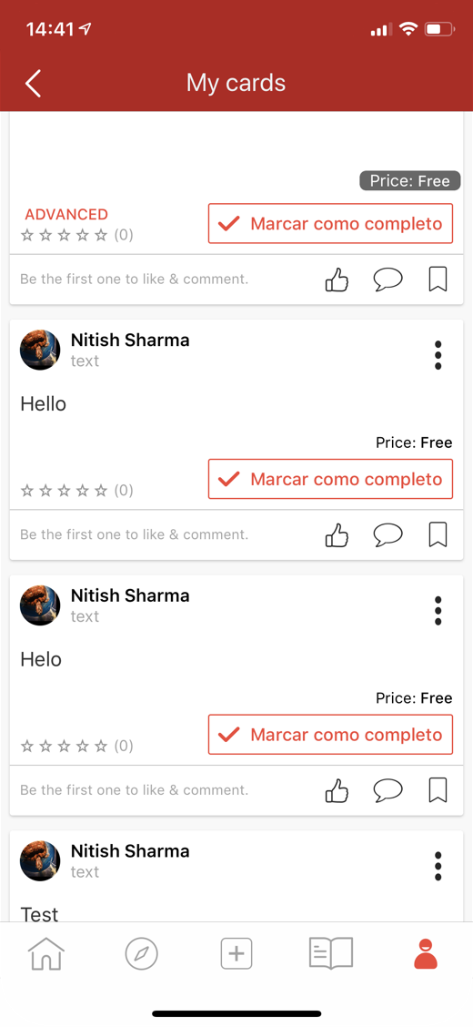 EdCast cards, each with its author, its rating and the actions to like and comment