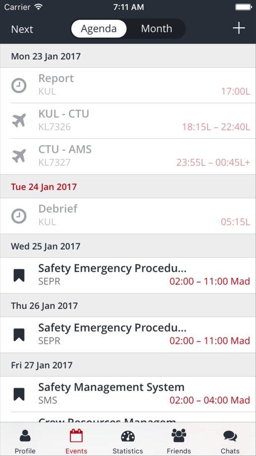 RosterBuster on a phone, showing a week of duties in the agenda view
