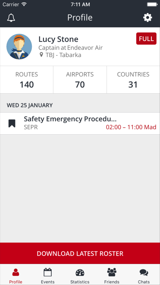 Crew profile with routes, airports and countries flown