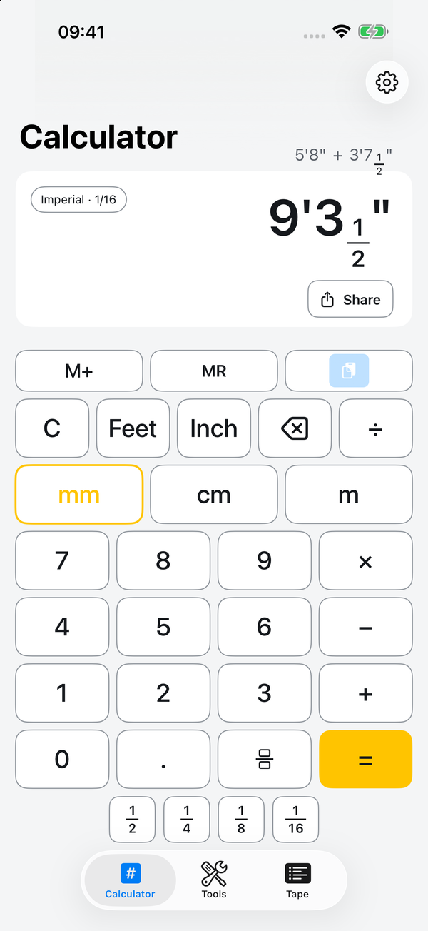 Span64 Calculator adding feet, inches and fractions