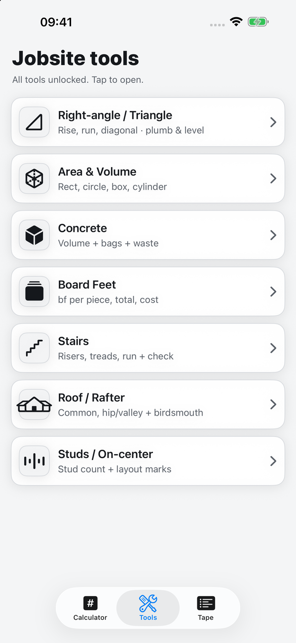 Span64 Tools catalogue of construction calculators